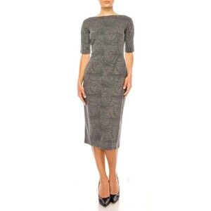 New Maggy London Dress Size 12 Gray Sheath Jacquard Knit Boatneck Career Office